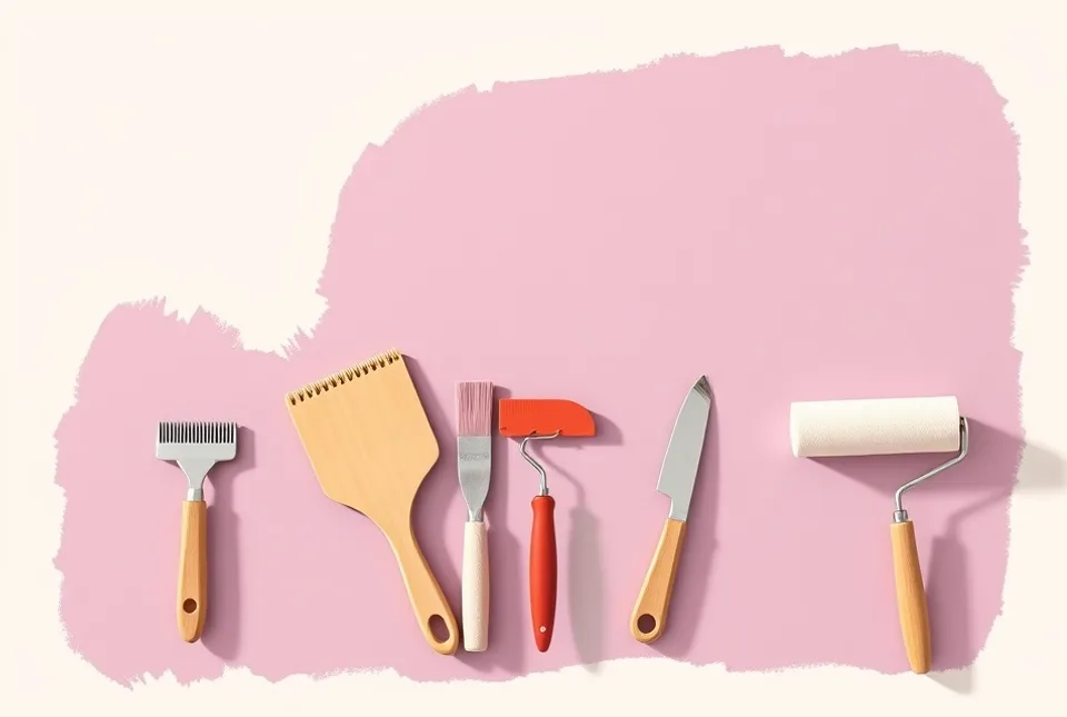 Outils de peinture disposés dans l'ordre des étapes du chantier
