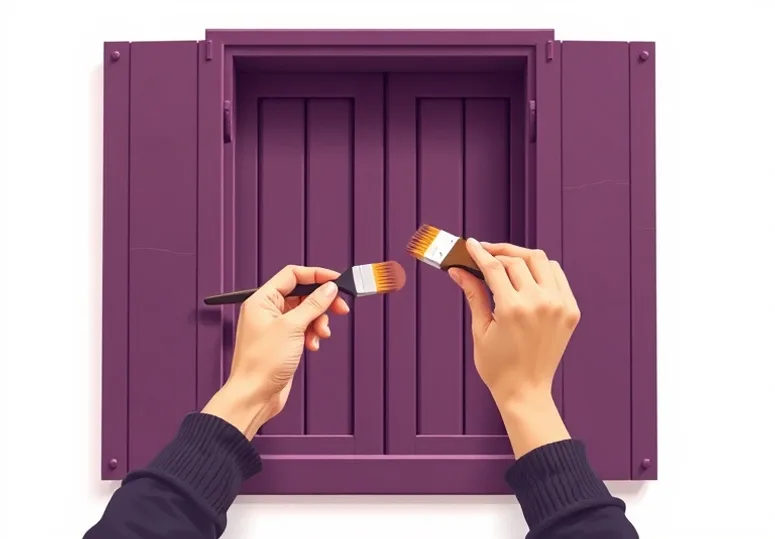 Mise en peinture au pinceau de volets et d'encadrements en bois