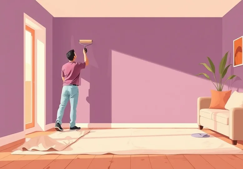 Peintre appliquant la peinture au rouleau sur un mur de salon